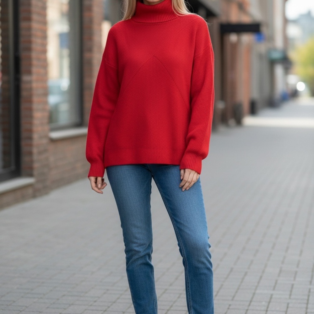 Talbots Red Turtleneck Sweater - NWT - silk wool blend - L - preppy winter nit